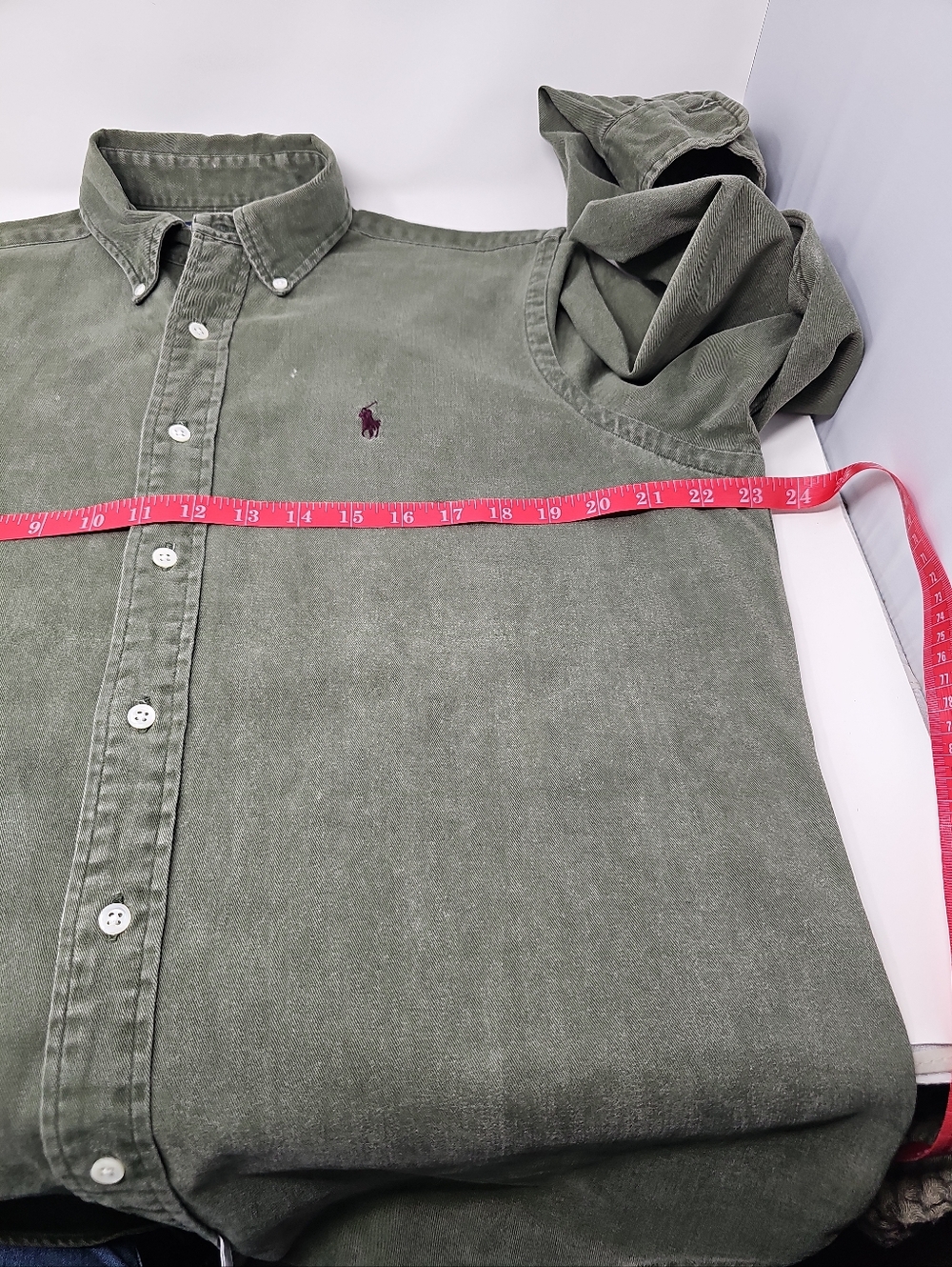 Vintage 90s Ralph Lauren Olive Green Long-Sleeve Button-Down Shirt - Picture 10 of 11